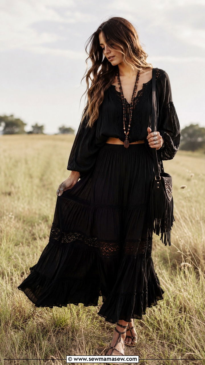 Peasant Blouse with Tiered Maxi Skirt - 30 Mysterious spring outfit ideas