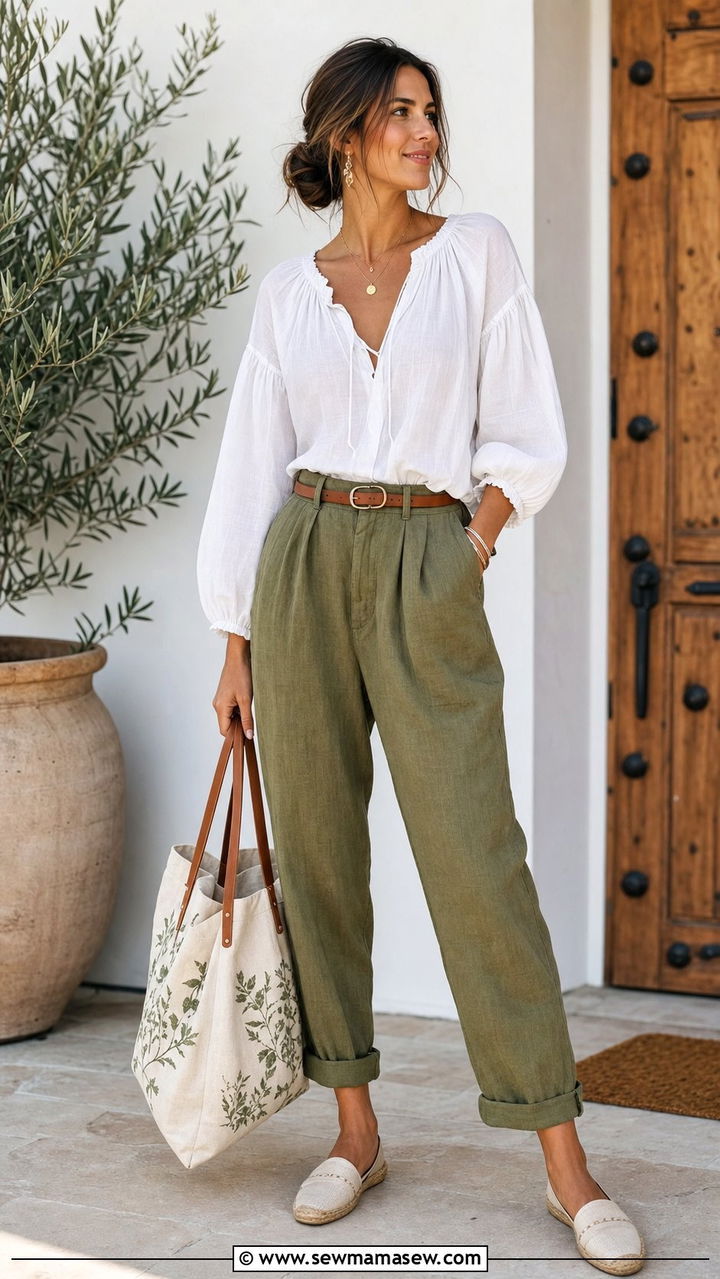 Peasant Top With Linen Trousers - 35 casual boho chic outfits