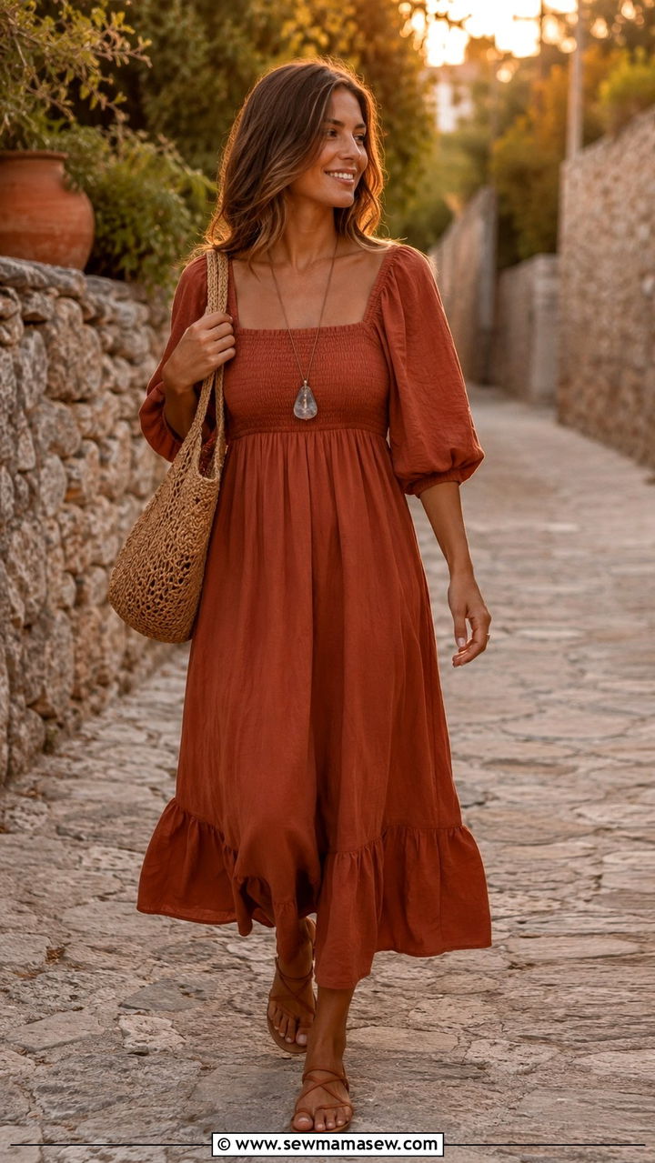 Peasant dress with strappy sandals - 25 Boho chic clothing ideas 2026