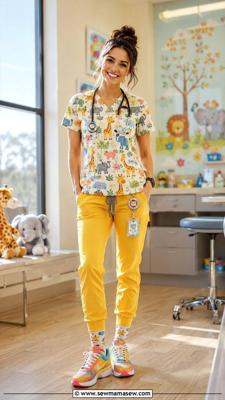 Pediatric nurse playful scrubs outfit - 30 Spring nurse outfits