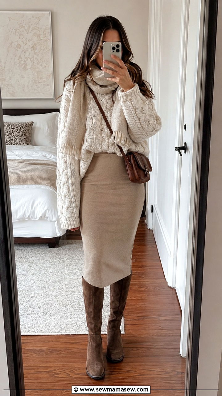 Pencil Skirt With A Chunky Sweater - 30 classy pencil skirt outfits