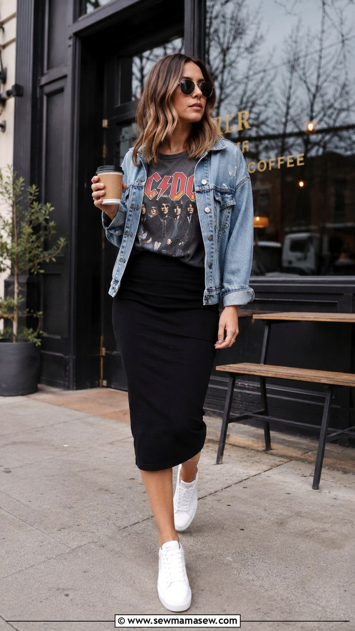 Pencil Skirt With A Graphic Tee - 30 classy pencil skirt outfits