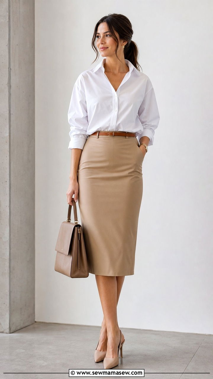 Pencil Skirt With Button Down Shirt and Slingback Heels - 25 spring outfits 2026 women to copy