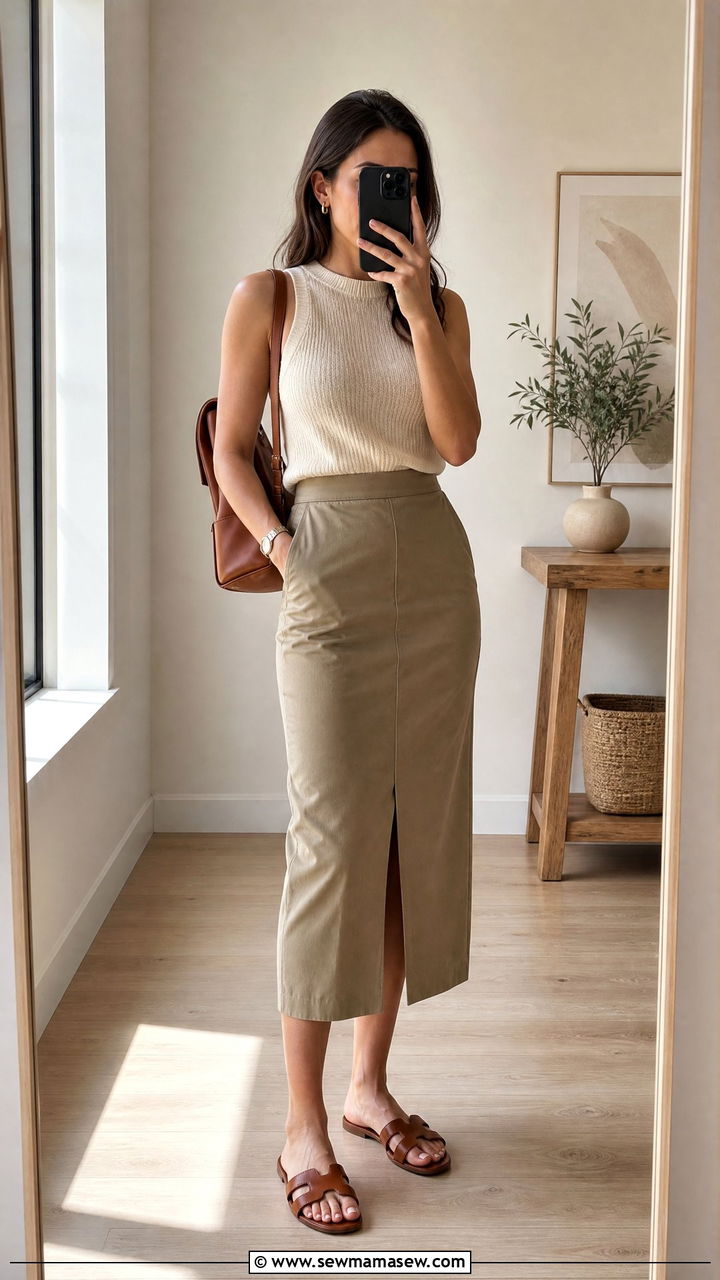 Pencil Skirt With Sleeveless Shell and Sandals Outfit - 25 spring pencil skirt outfit ideas