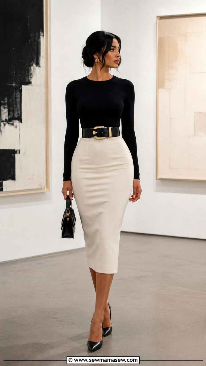 Pencil Skirt and Bodysuit with Statement Belt Outfit - 25 pencil skirt outfits aesthetic