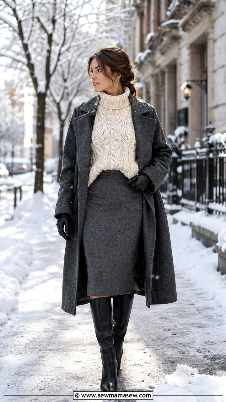 Pencil Skirt and Chunky Knit Outfit - 25 pencil skirt outfits aesthetic