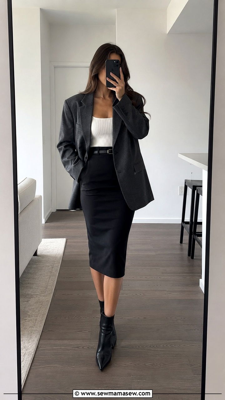 Pencil Skirt and Oversized Blazer Outfit - 25 pencil skirt outfits aesthetic