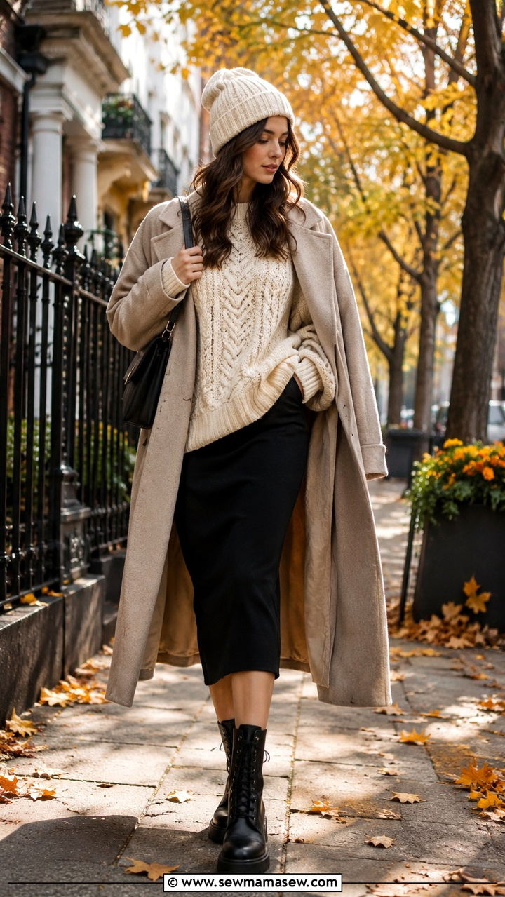 Pencil Skirt and Oversized Knit Sweater Outfit - 25 pencil skirt outfits aesthetic