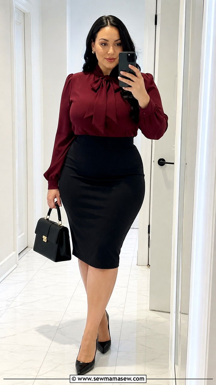 Pencil Skirt with Structured Blouse - 30 Plus size business casual outfit ideas