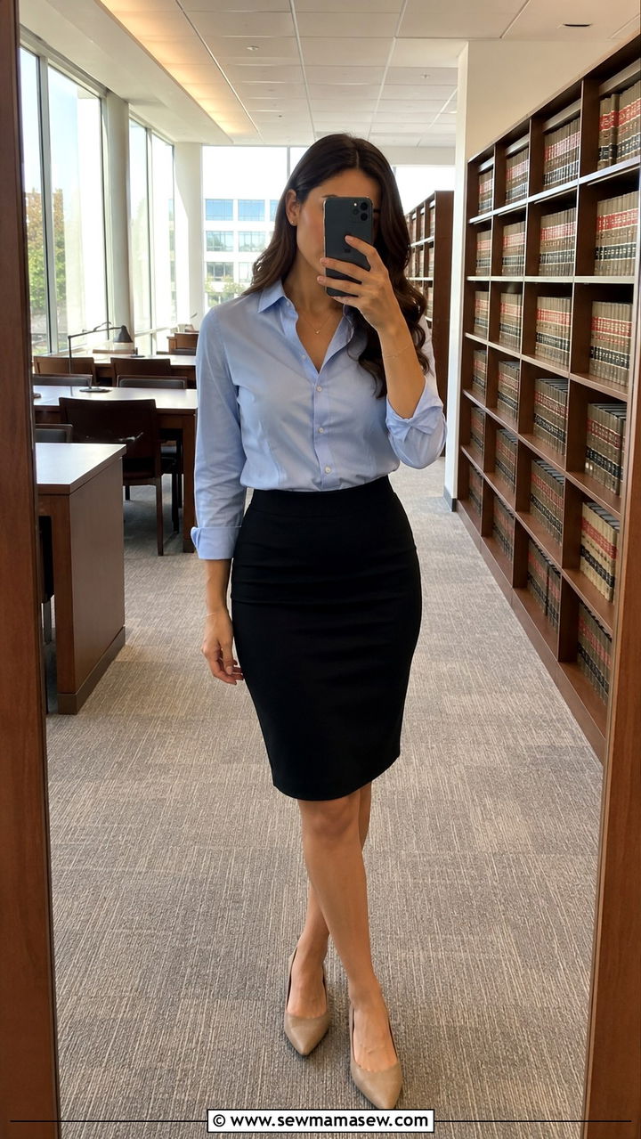 Pencil skirt with a buttondown shirt - 30 Law school student outfit ideas