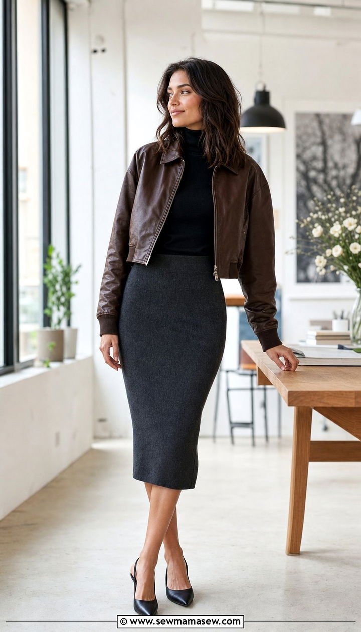 Pencil skirt with bomber jacket spring outfit - 25 Spring outfits with bomber jacket