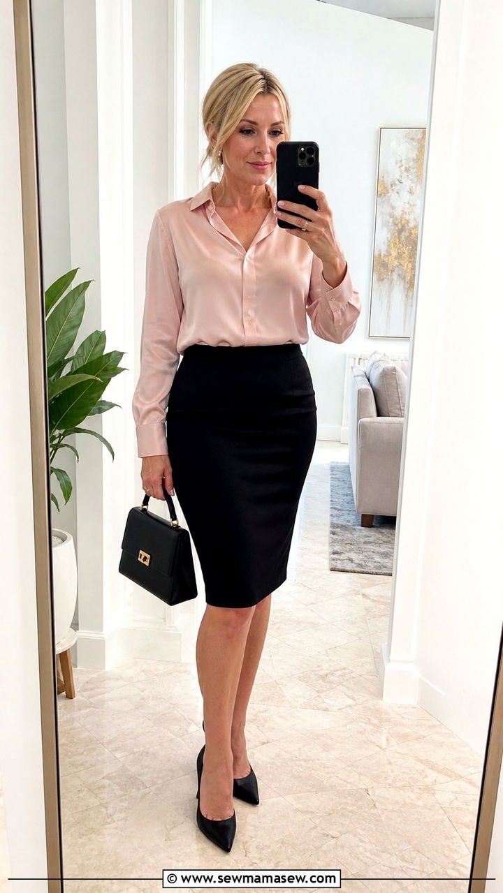 Pencil skirt with silk blouse outfit - 40 spring outfit ideas for women over 40