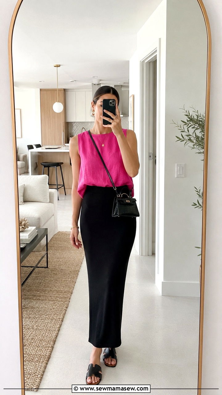 Pencil skirt with slides summer look - 30 Pencil skirt outfit ideas for summer