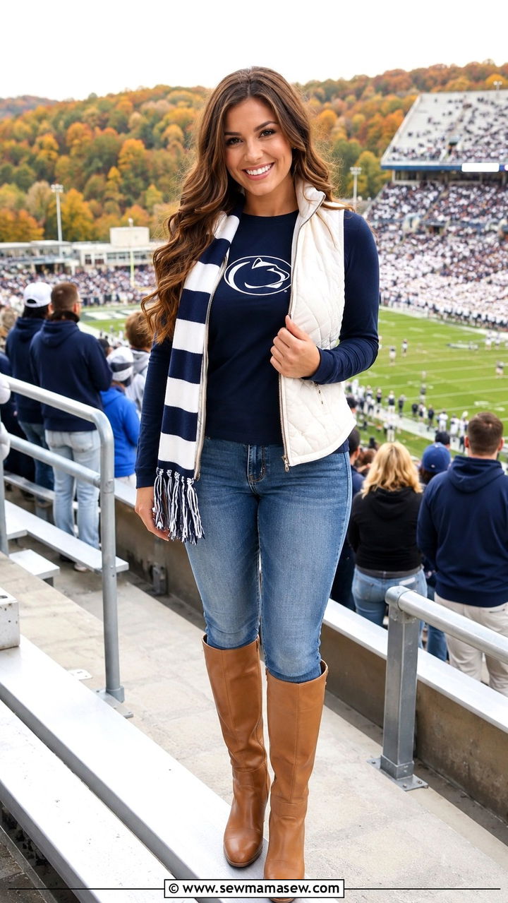 Penn State Long Sleeve Tee With Quilted Vest - 20 Gameday outfit ideas Penn State