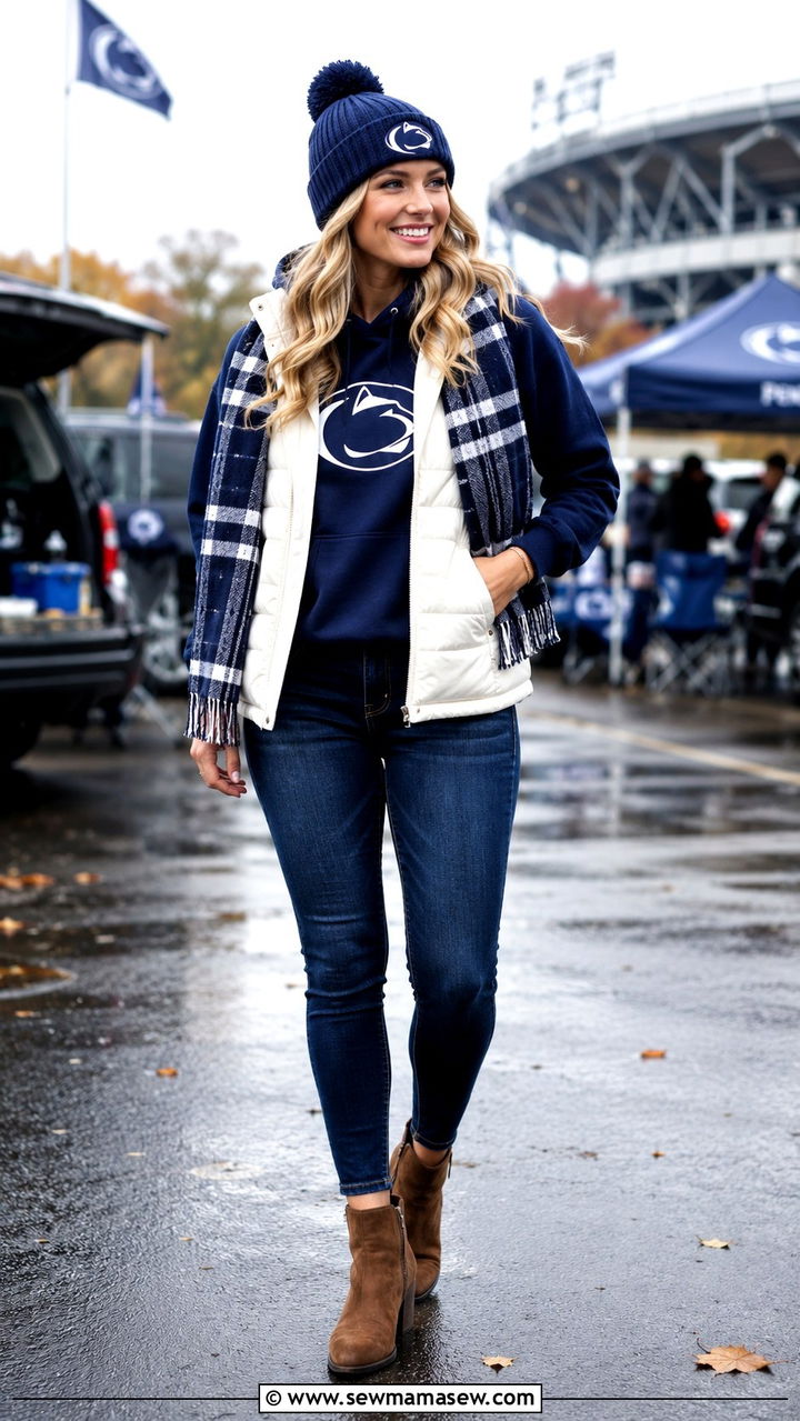 Penn State Puffer Vest Over A Hoodie - 20 Gameday outfit ideas Penn State