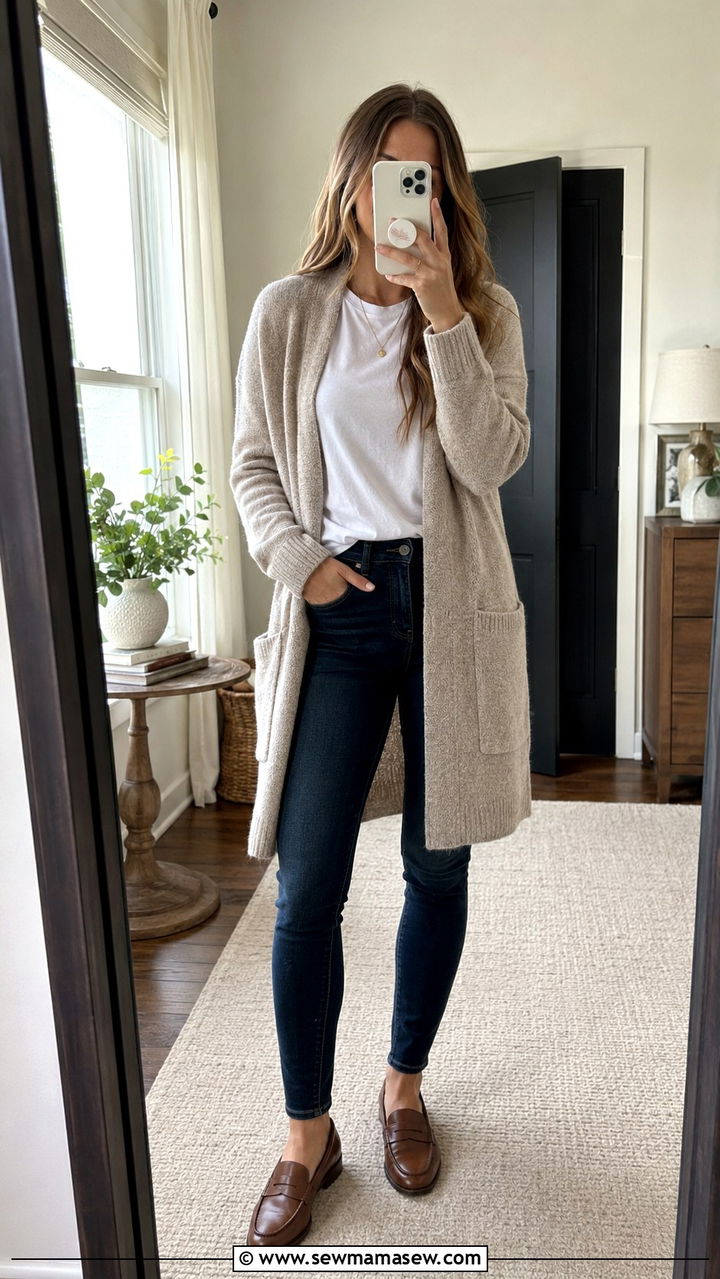 Penny Loafers With Skinny Jeans And Oversized Cardigan - 30 Loafers outfit ideas with jeans