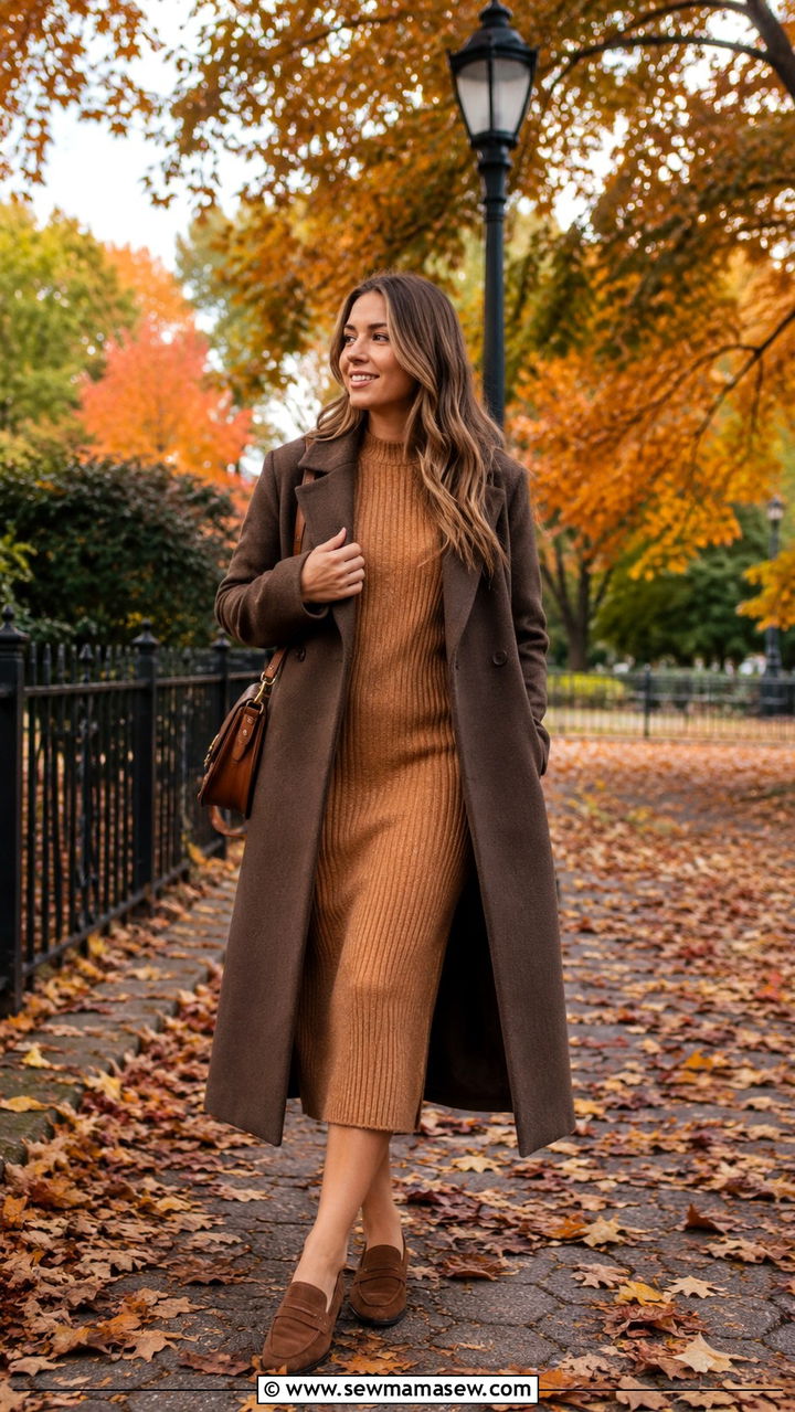 Penny loafers with knit sweater dress for fall - 30 How to style penny loafers
