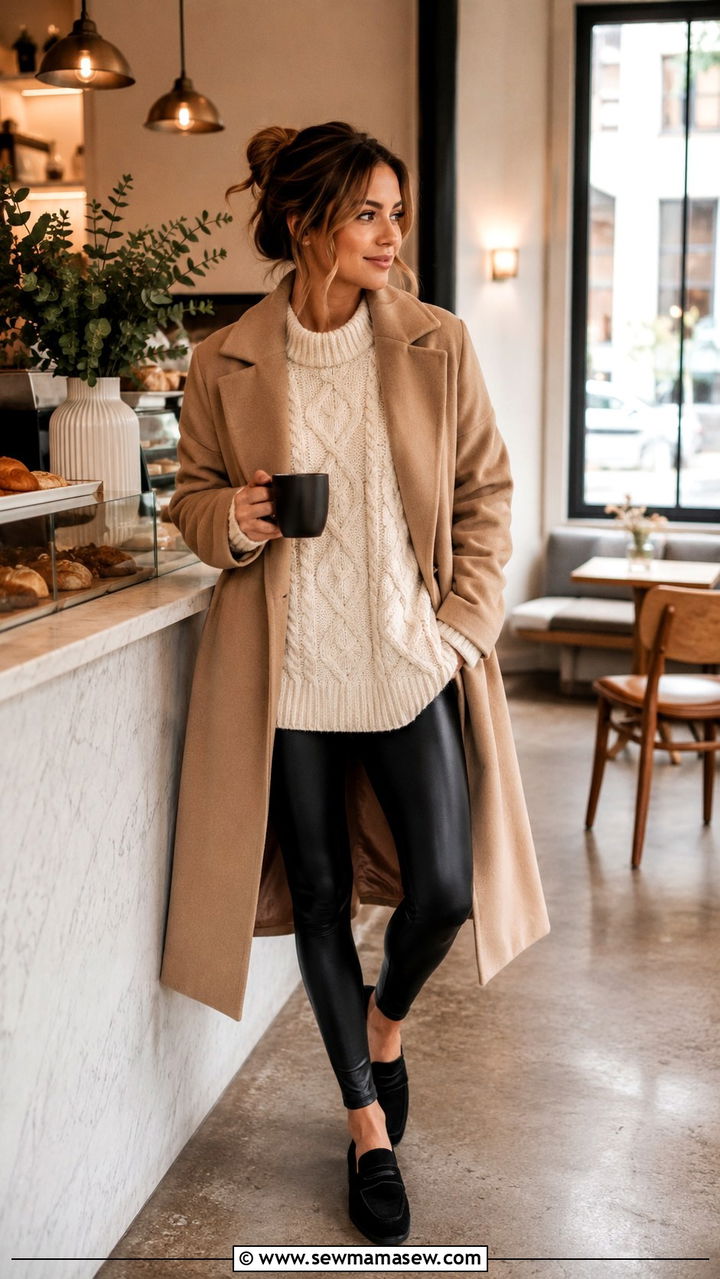 Penny loafers with leggings and oversized knit - 30 How to style penny loafers
