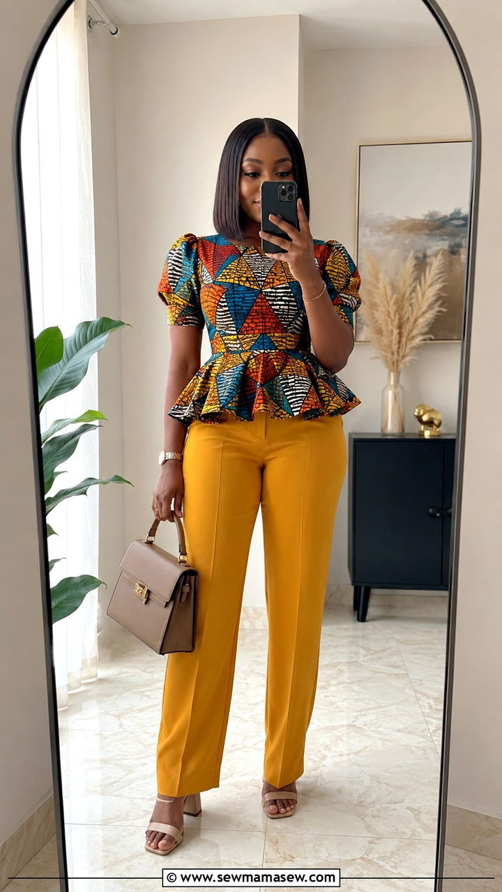 Peplum Ankara Blouse And Trousers - 20 Wedding guest outfit ideas African wedding