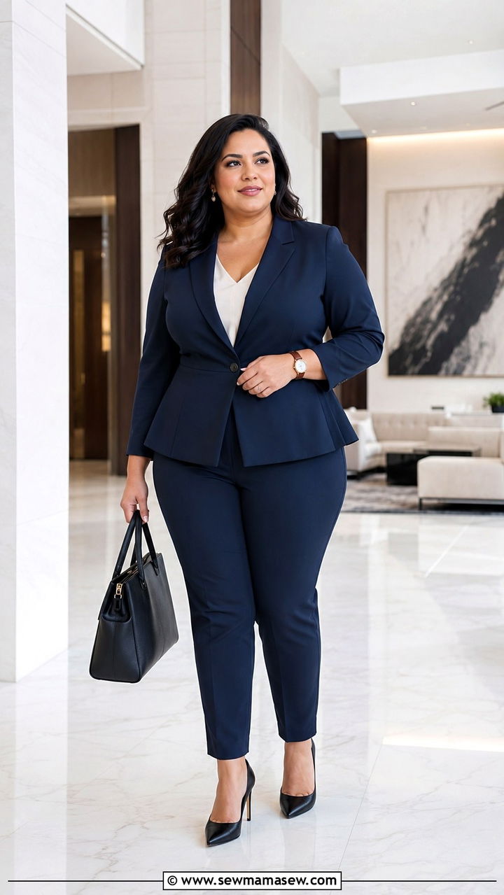 Peplum Blazer and Tapered Pants Plus Size - 25 Outfit ideas for big bust plus size