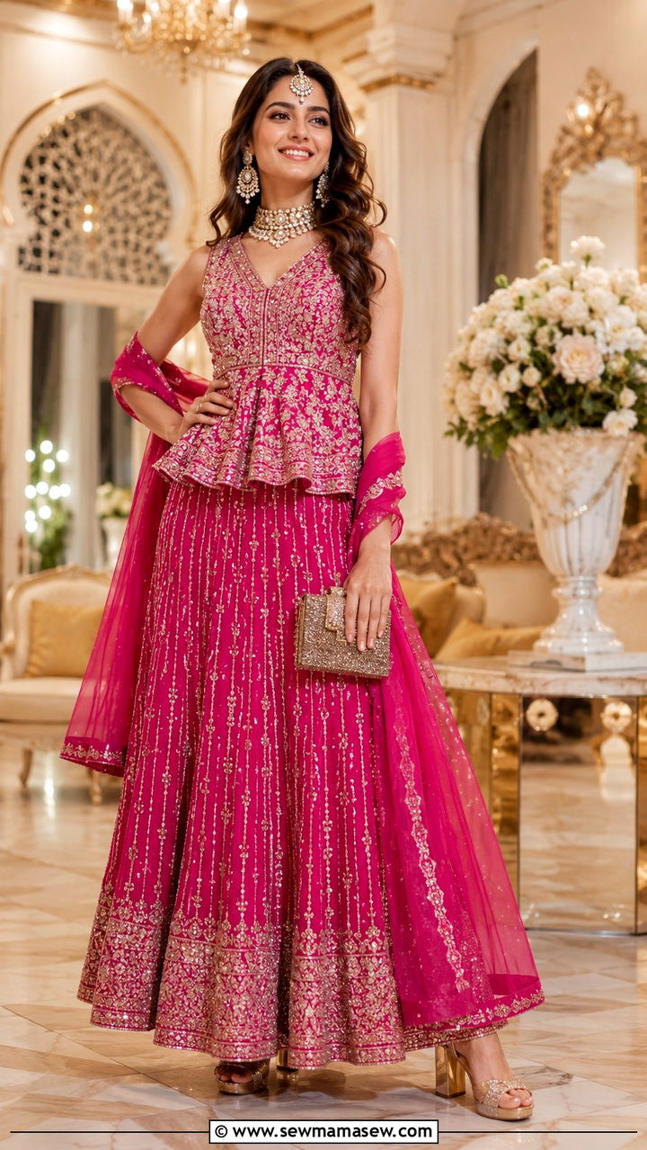 Peplum Lehenga for Sangeet Guest - 25 Wedding guest outfit ideas Sangeet ceremony
