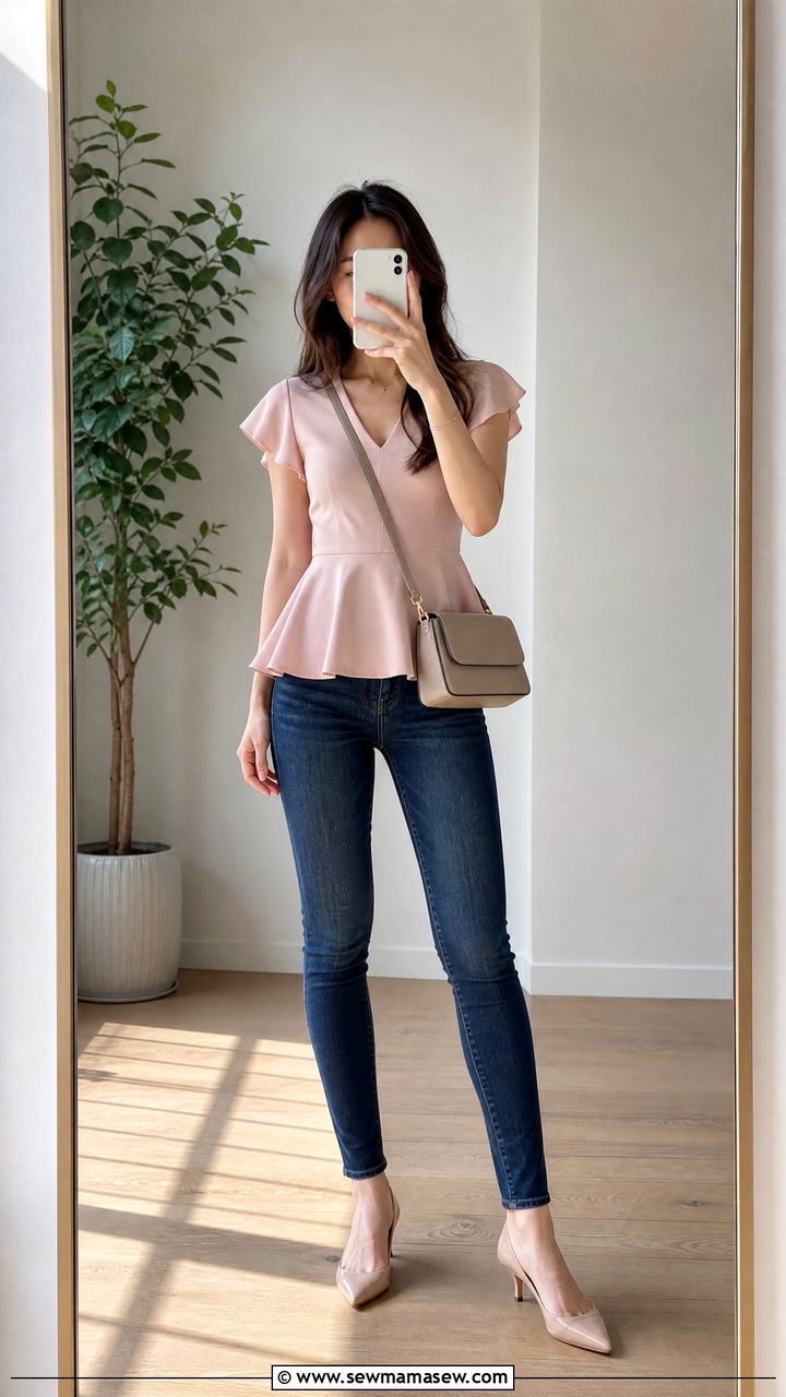 Peplum Top And Skinny Jeans Outfit For Flat Chest - 25 Outfits for flat chest
