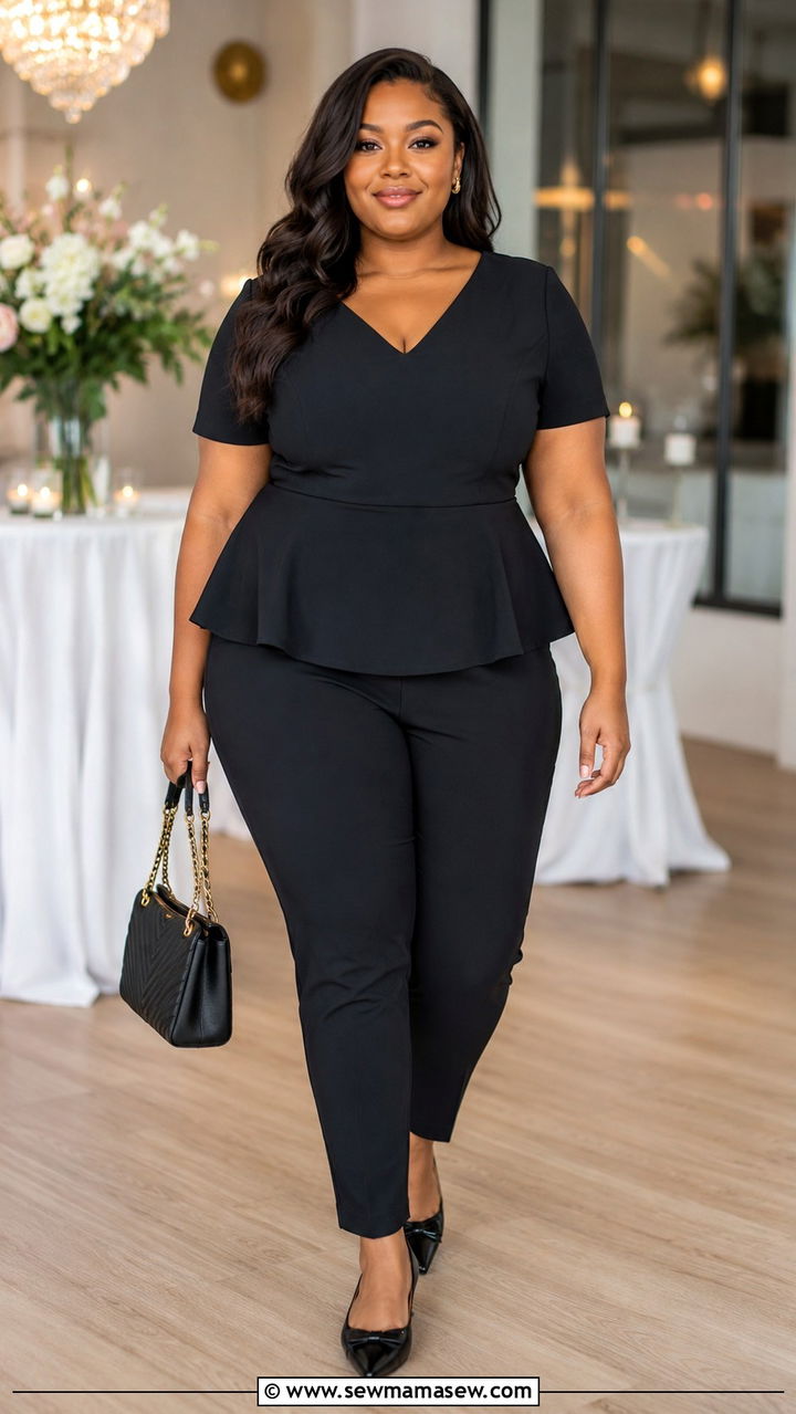 Peplum Top And Tailored Ankle Pants - 25 Plus size outfit ideas for 18-20