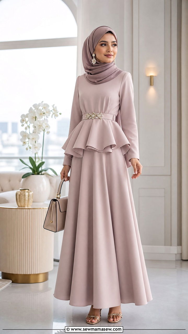 Peplum Top With Flared Skirt And Hijab - 30 Eid outfit ideas for hijabis