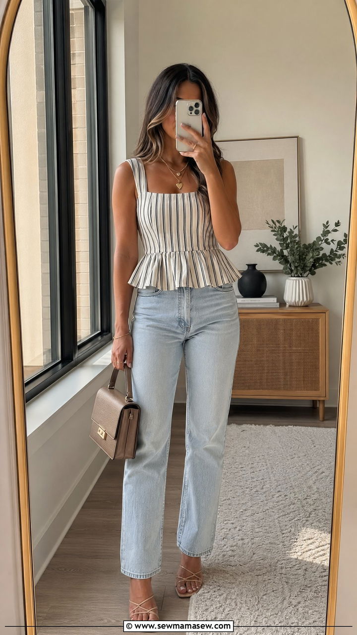 Peplum Top With High Rise Jeans - 35 Flirty summer outfit ideas