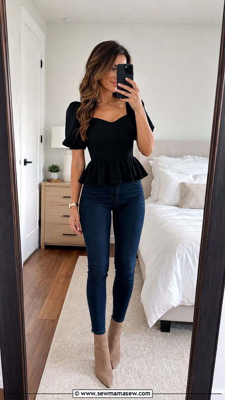 Peplum Top With High Waisted Skinny Jeans - 20 Outfit ideas to hide love handles