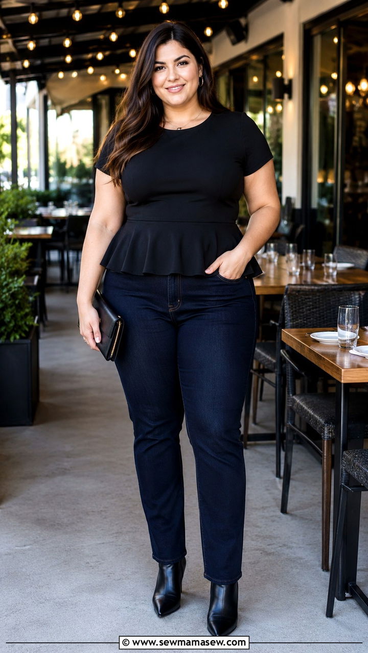Peplum Top With Straight Leg Jeans For Muffin Top - 20 Outfit ideas to hide muffin top
