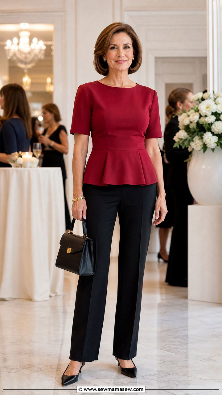 Peplum Top With Straight Leg Pants - 35 Going out outfit ideas women over 50