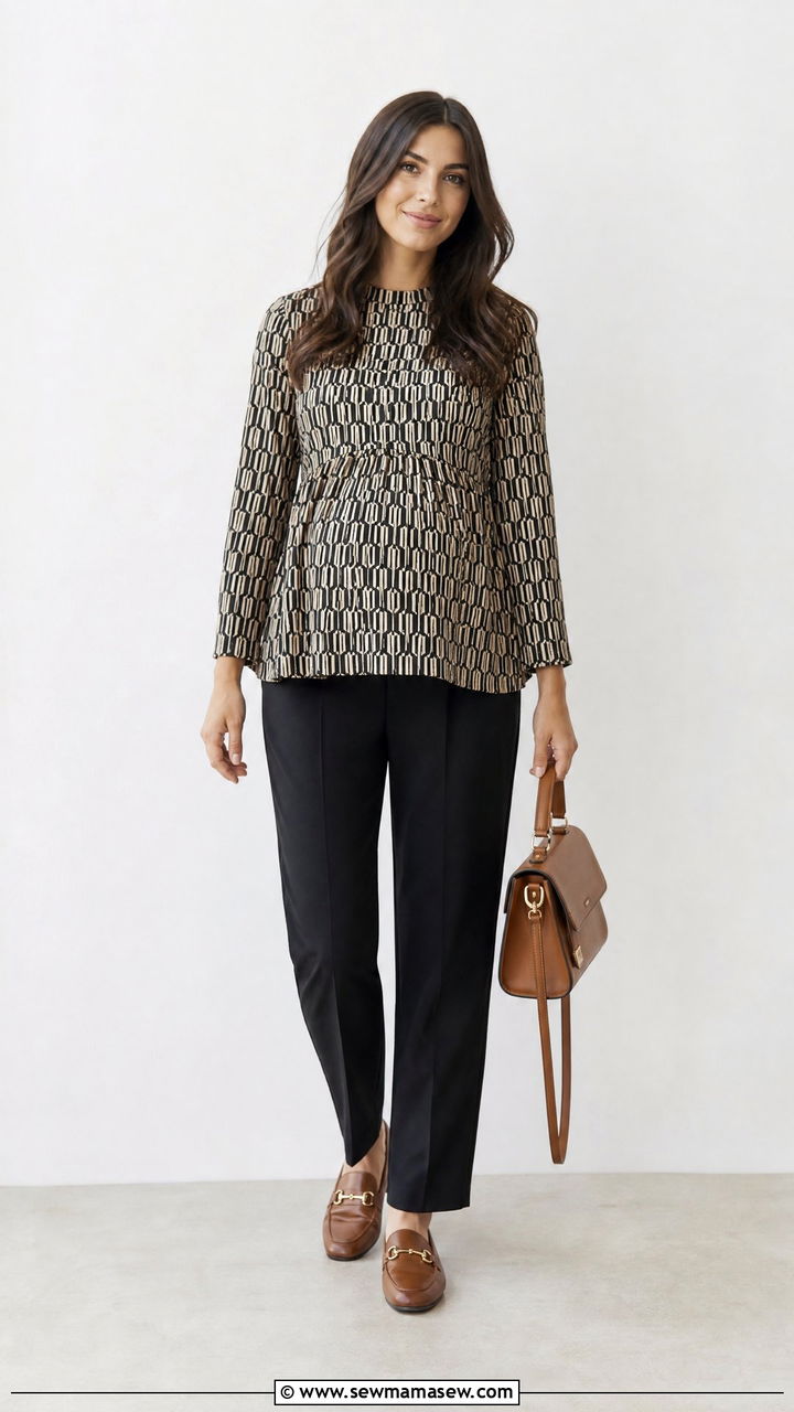 Peplum Top With Straight Leg Trousers - 25 Maternity outfit ideas hiding bump