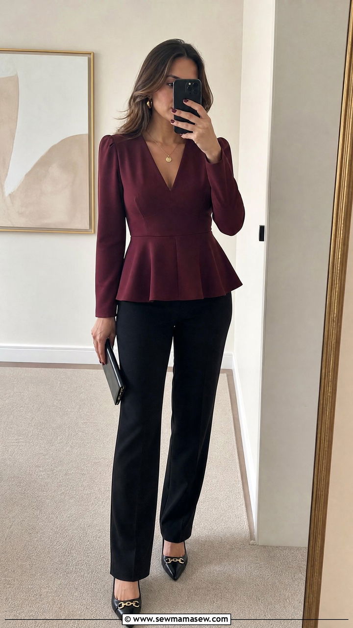 Peplum Top With Straight Leg Trousers Outfit - 25 Outfit ideas for broad shoulders to balance