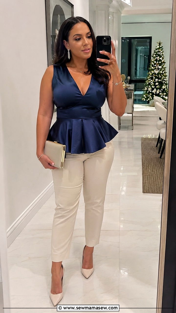 Peplum Top With Trousers Party Outfit - 30 Party outfits for curvy women