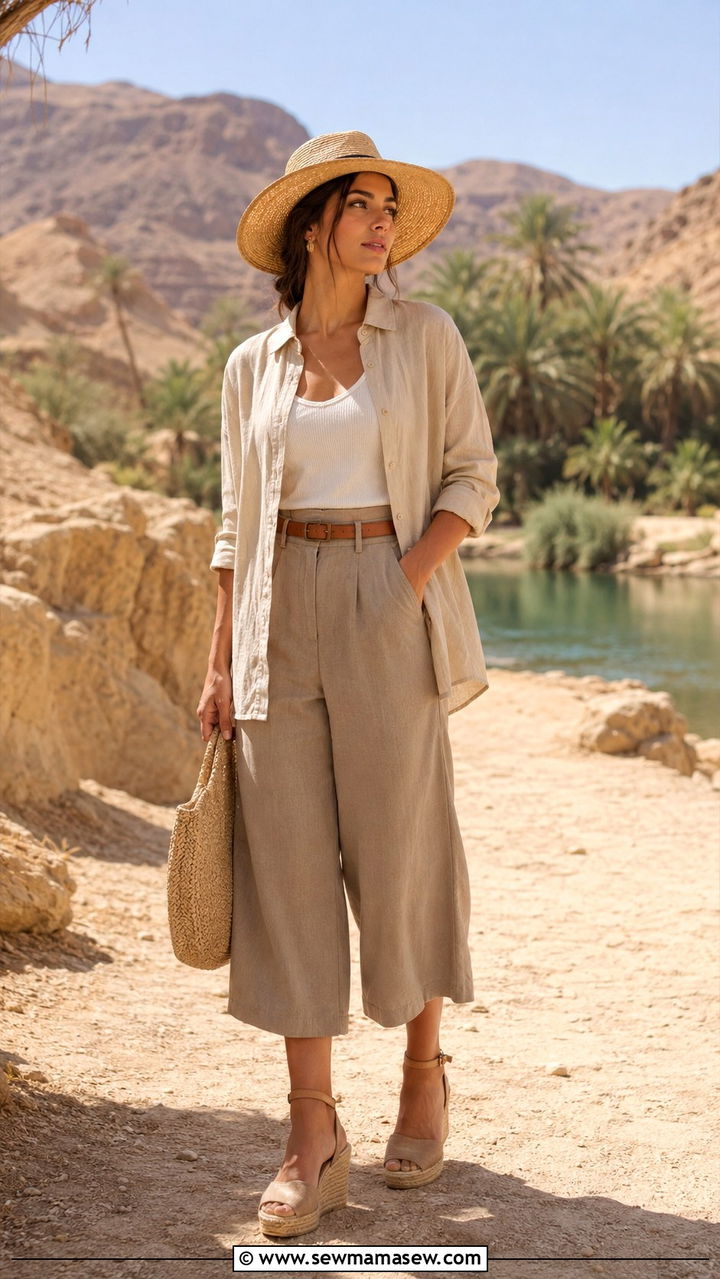 Peplum Top With Wide Leg Trousers - 25 Modest outfit ideas for desert trip