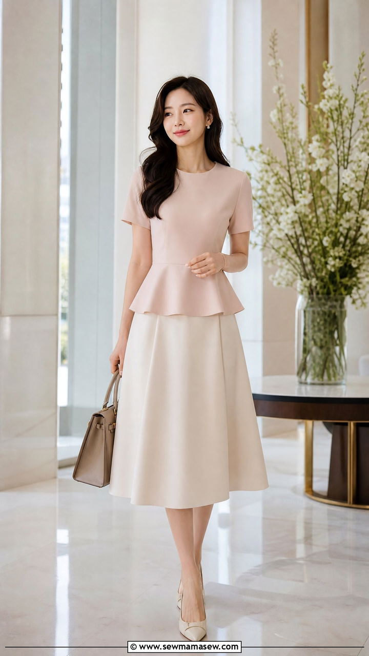 Peplum Top and A Line Midi Skirt Outfit - 30 Summer outfits with midi skirts