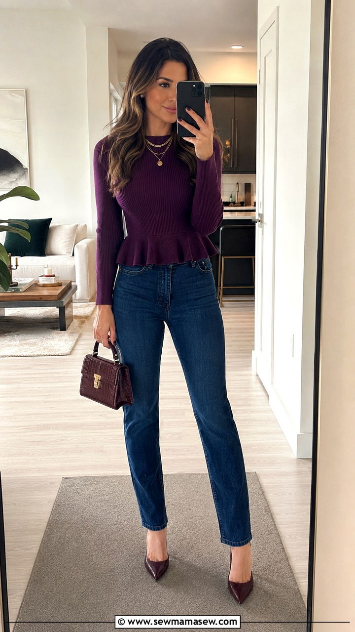 Peplum Top and High Waist Slim Jeans Outfit - 30 Outfit ideas for millennial women