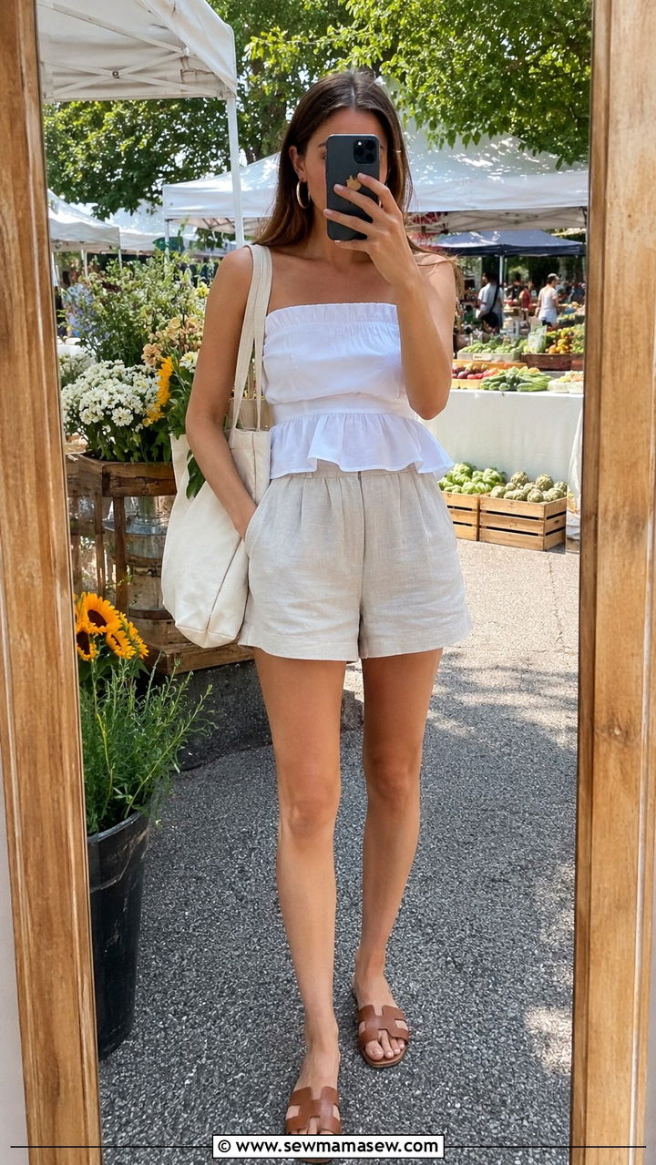 Peplum Top and High Waisted Shorts Outfit - 25 Outfit ideas for rectangle body summer