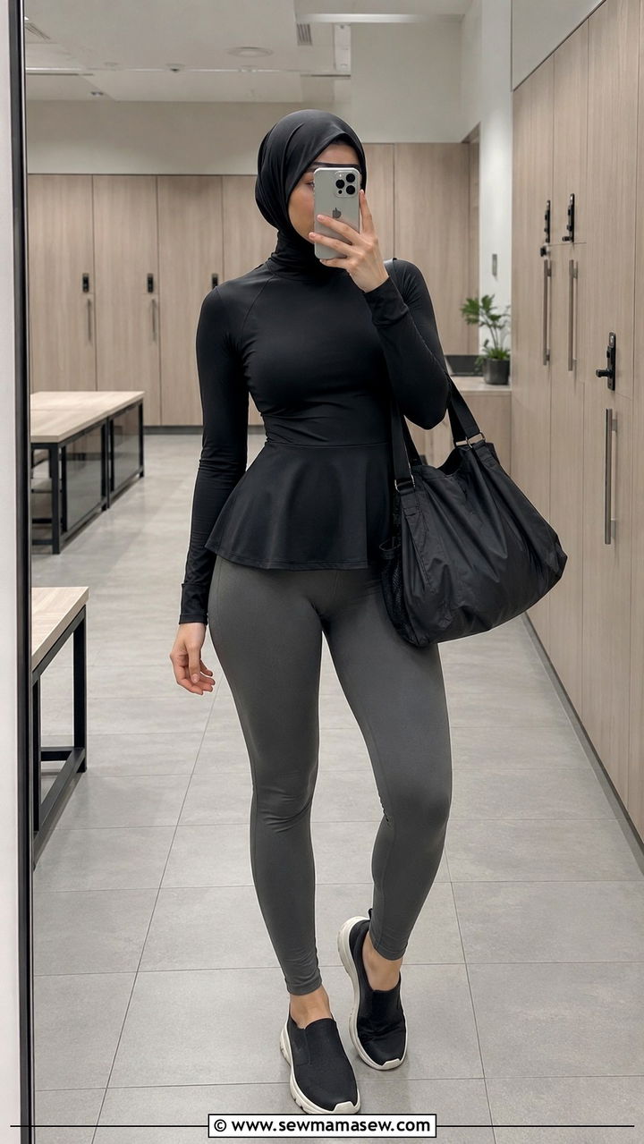 Peplum Top and Leggings Workout Look - 30 Modest outfit ideas for gym