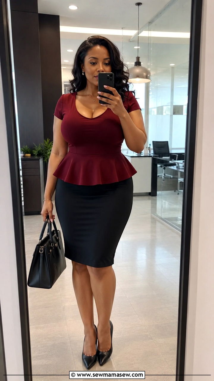 Peplum Top and Pencil Skirt Big Bust Outfit - 30 Outfit ideas for big bust