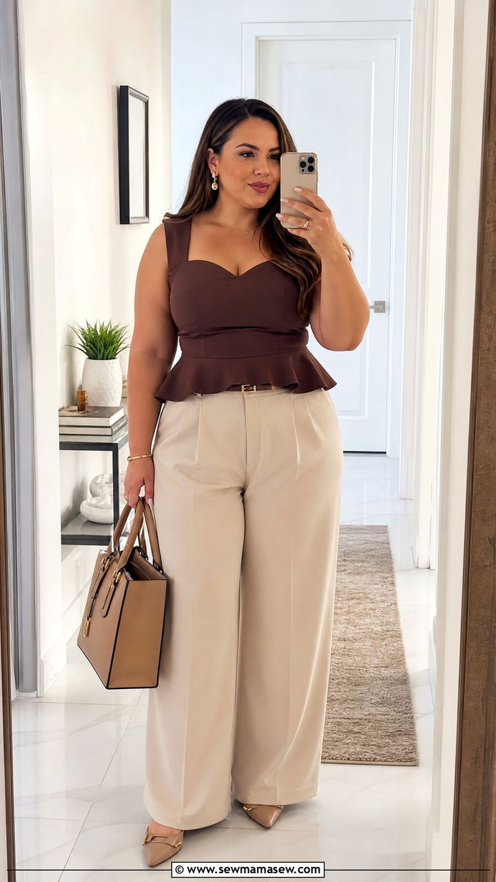 Peplum Top and Wide Leg Pants Plus Size - 25 Outfit ideas for big bust plus size