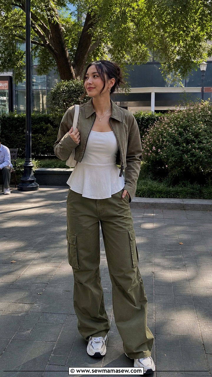 Peplum Top with Cargo Trousers and Chunky Sneakers - 40 Peplum top outfit ideas
