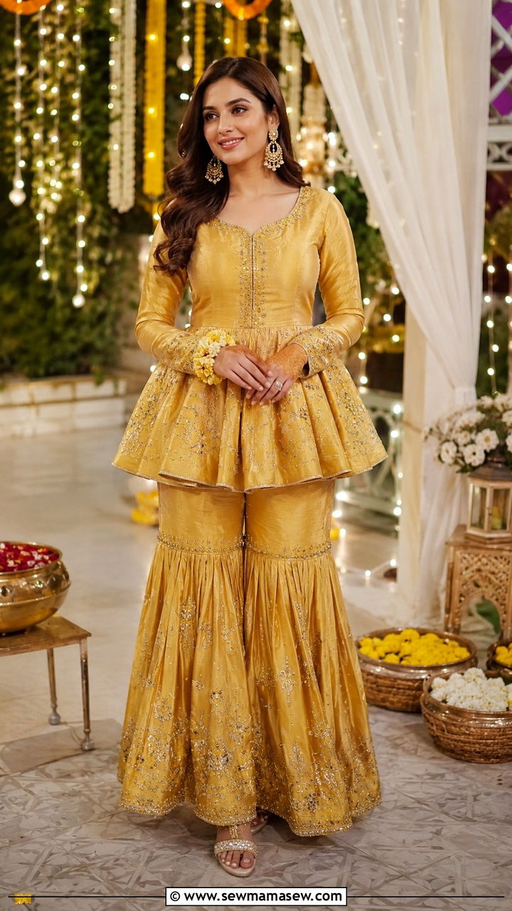 Peplum Top with Gharara Pants - 30 Karachi outfit ideas