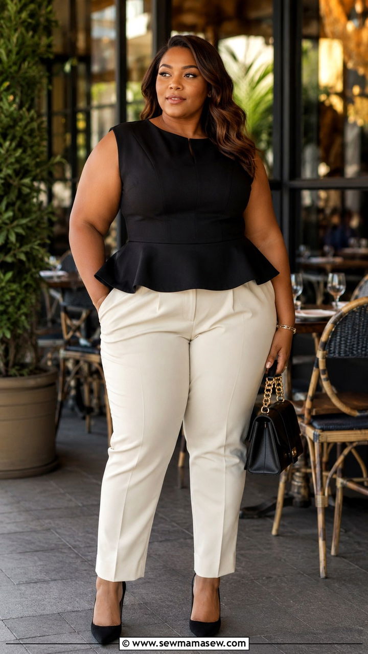 Peplum Top with High Waist Trousers - 30 Plus size birthday outfit ideas