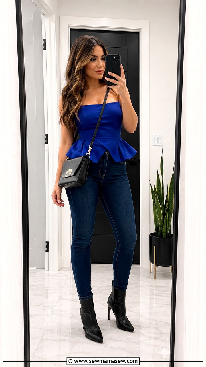 Peplum Top with High Waisted Skinny Jeans - 25 Outfits that flatter the midsection