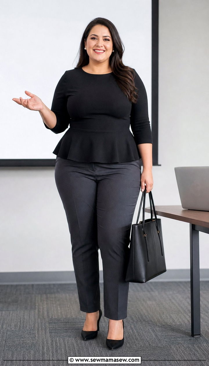 Peplum Top with Tailored Trousers - 35 Business casual outfits plus size