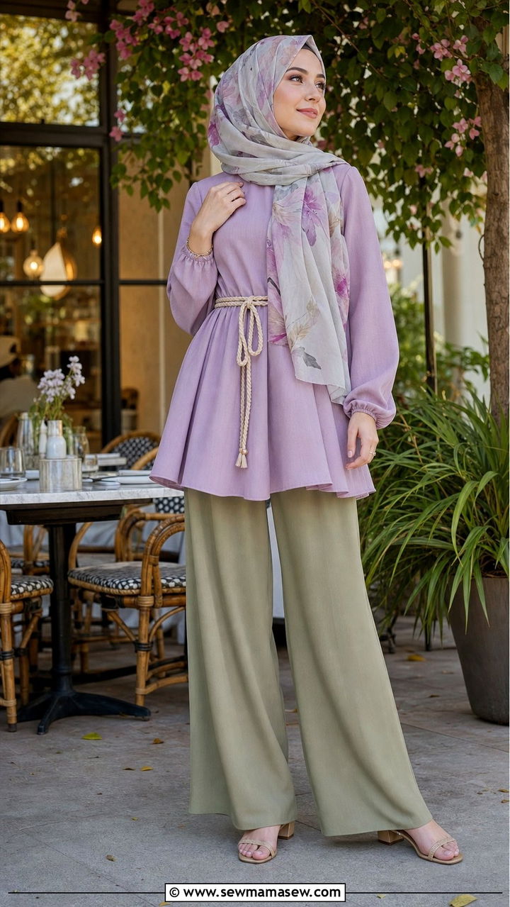 Peplum Tunic With Wide Leg Trousers Outfit - 25 spring outfits for hijab women