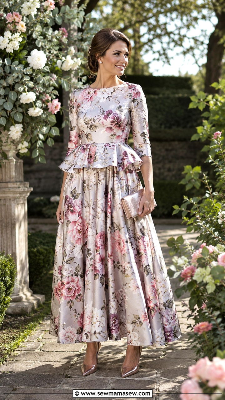 Peplum floral gown mother of the bride outfit - 25 Wedding guest outfit ideas for mom of the bride