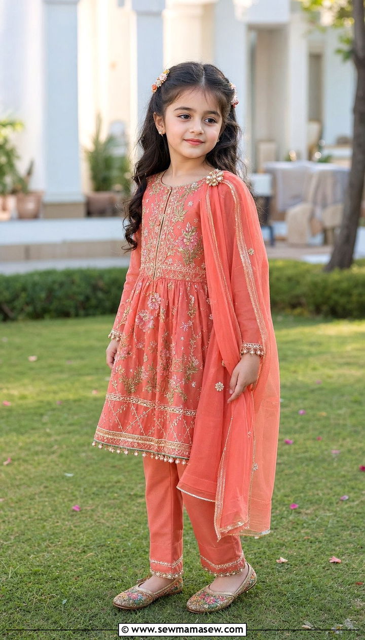 Peplum frock with trousers Eid outfit - 25 Eid outfit ideas for little girls